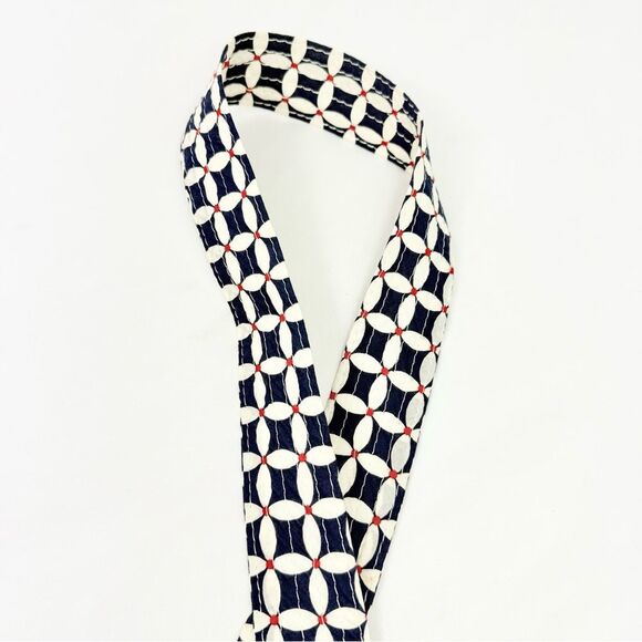 J. Crew Blue Red White Geometric Floral 100% Cotton Slide Buckle Fabric Belt - Picture 6 of 14